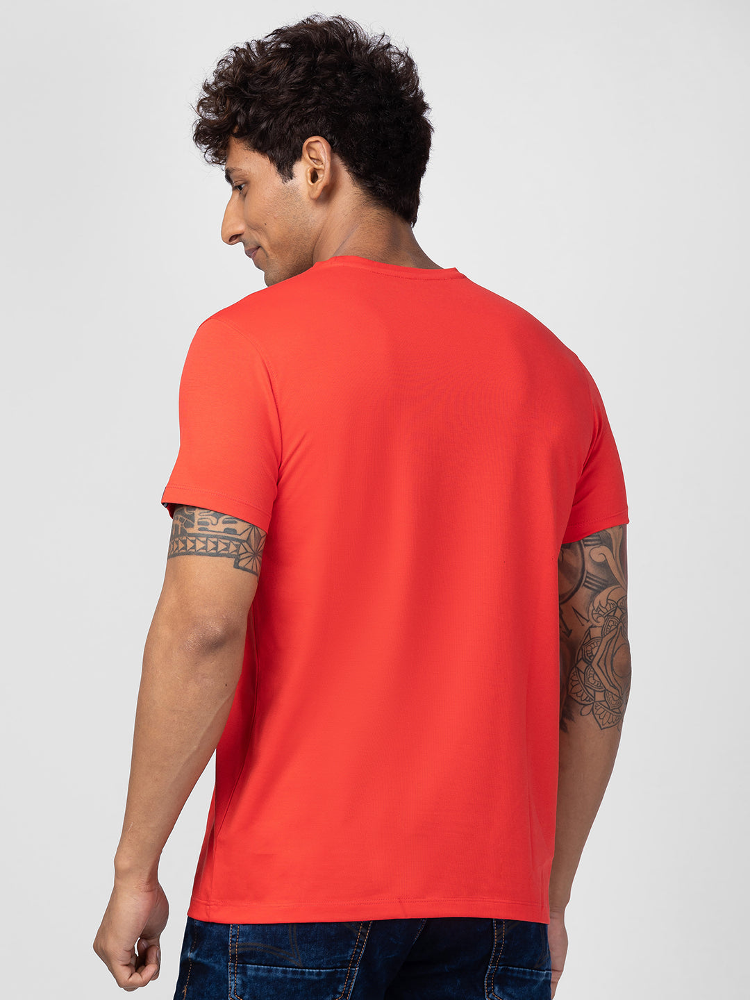 Spykar Men Deep Coral Cotton Regular Fit Half Sleeve Printed T-Shirt