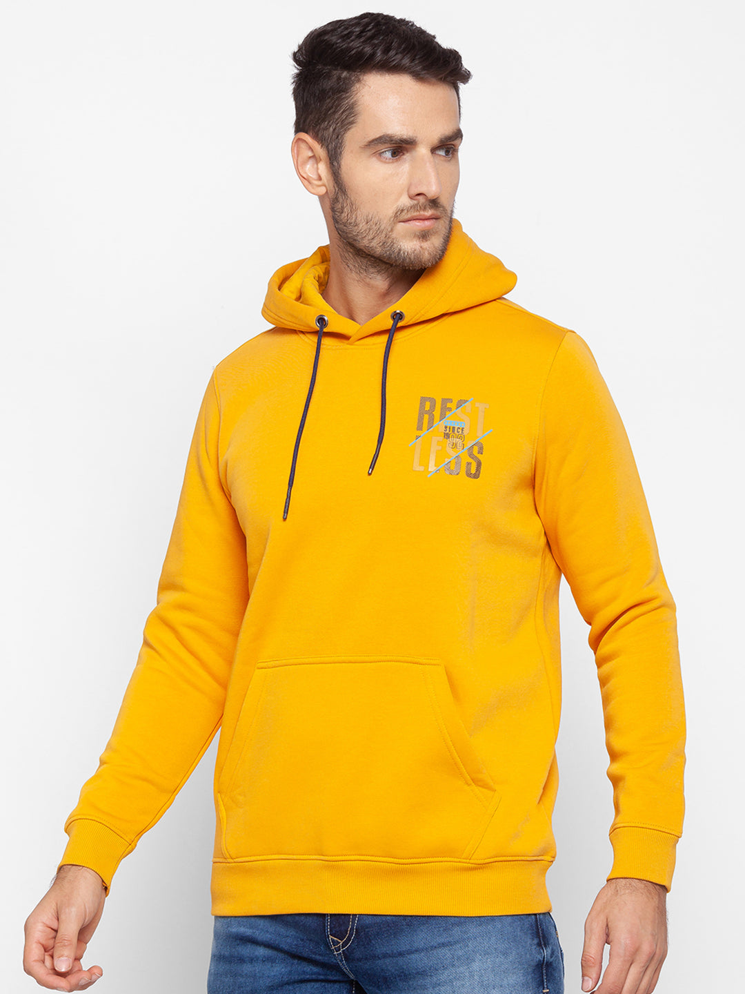 Spykar Yellow Cotton Sweatshirt For Men