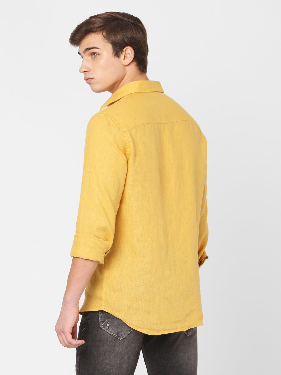 Spykar Men Yellow Cotton Slim Fit Shirts