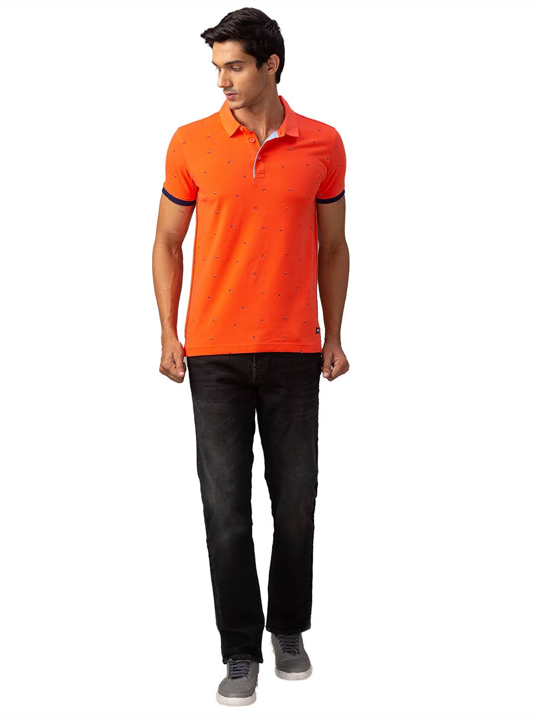 Spykar Men Blue Cotton Slim Fit Polo T-Shirt