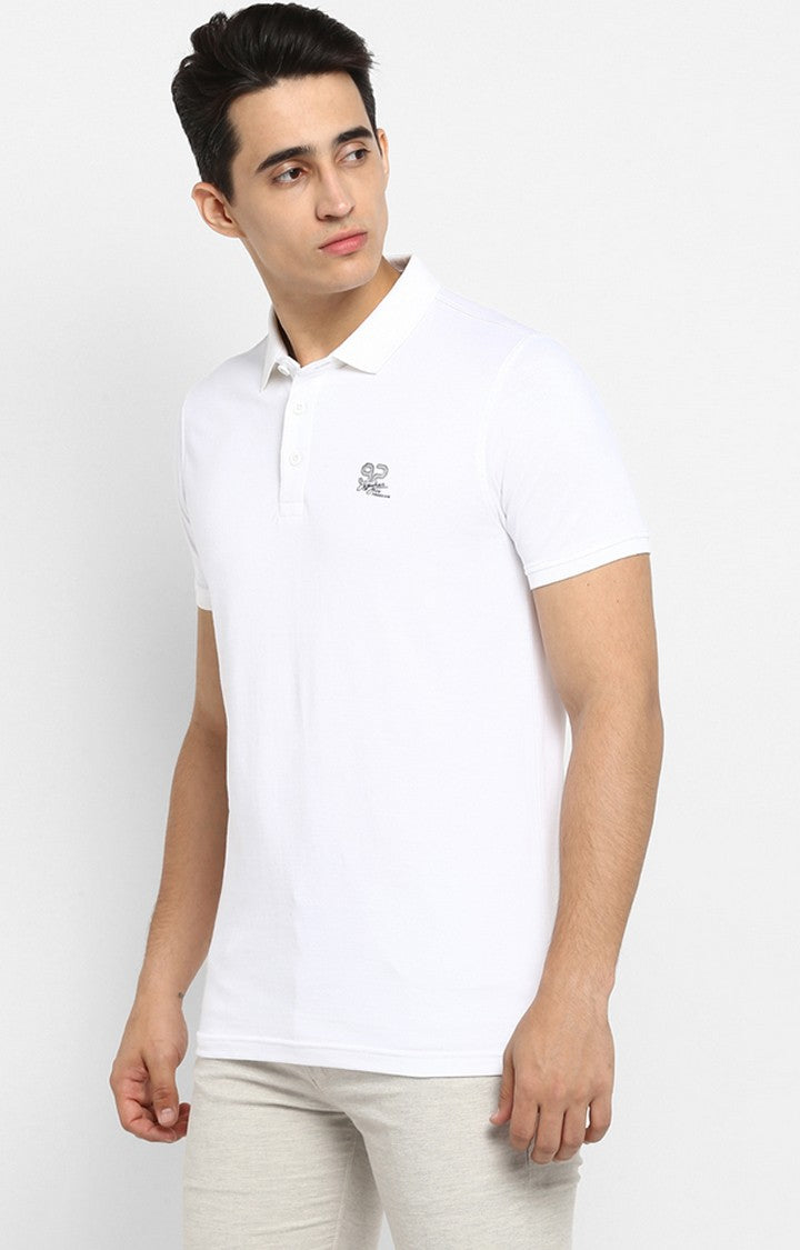 Spykar White Solid Slim Fit Polo T-Shirt