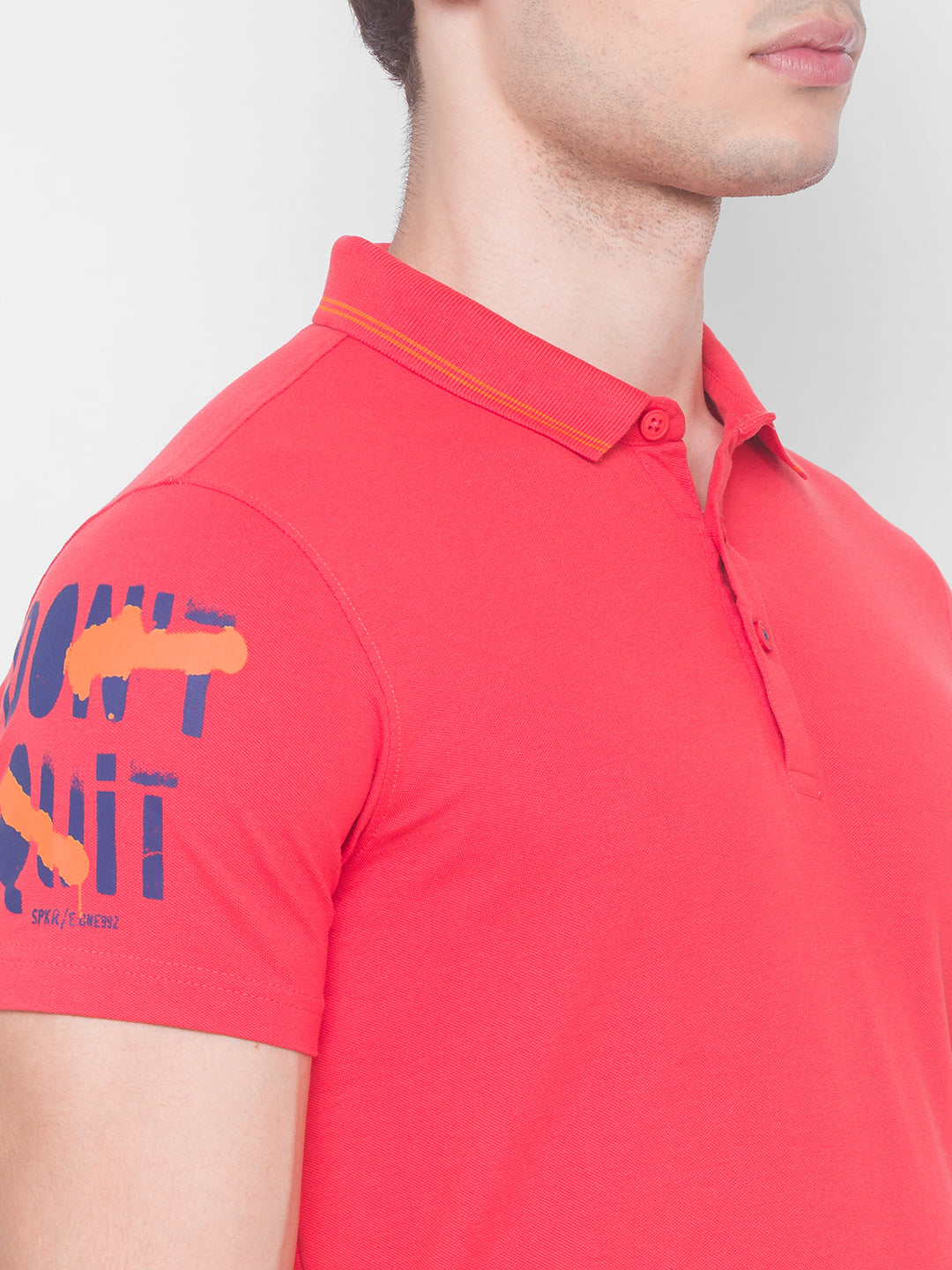 Spykar Men Coral Cotton Slim Fit Polo T-Shirt