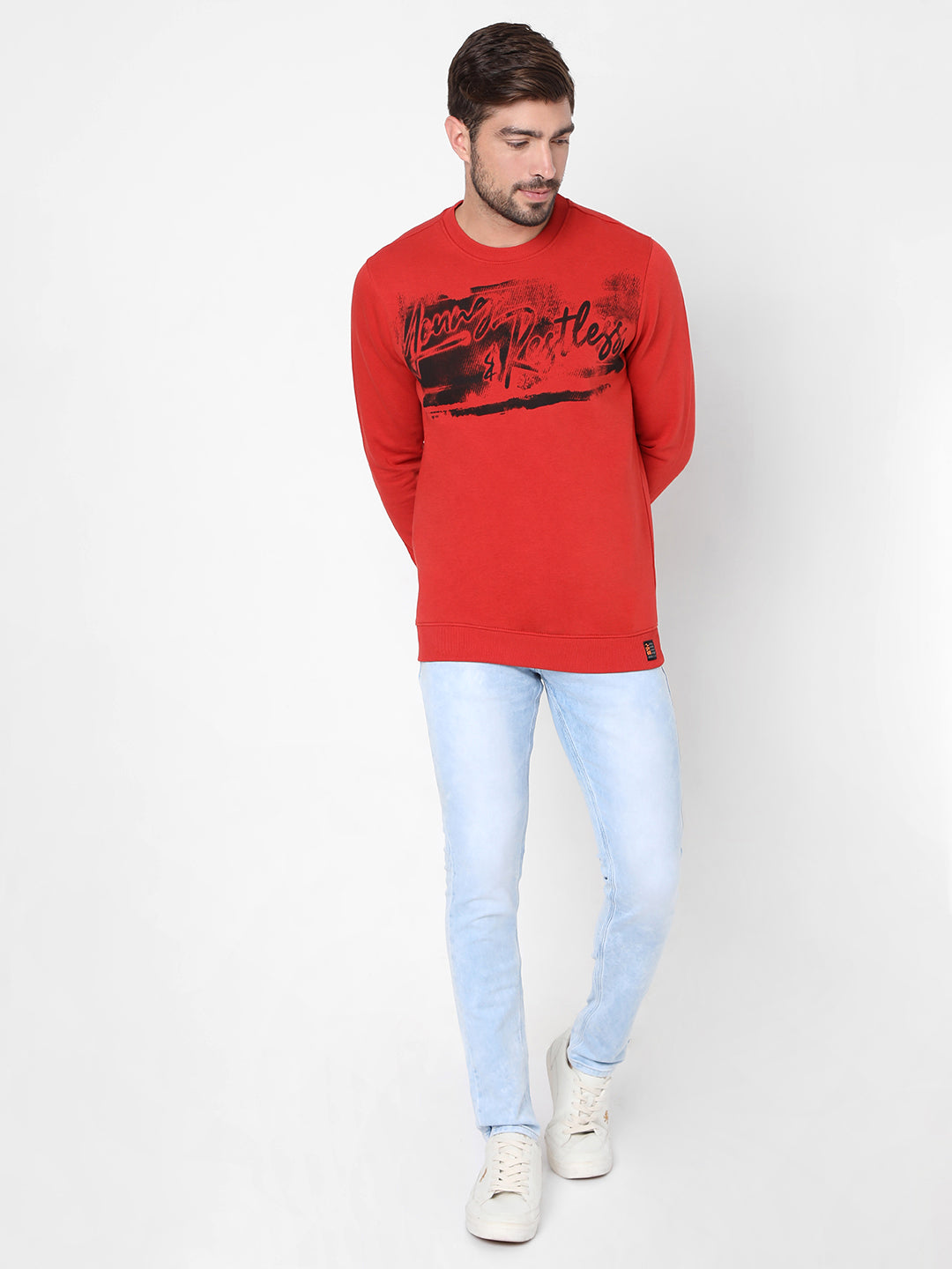 Spykar Orange Cotton Sweatshirt For Men