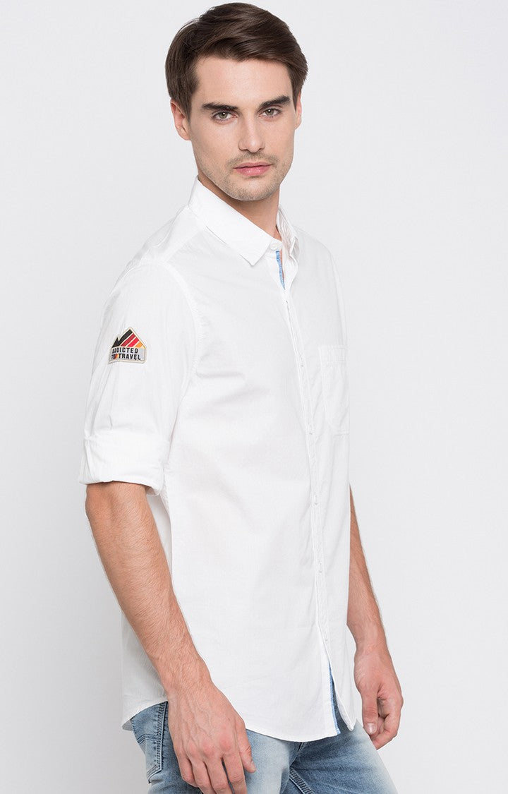 Spykar Men'S White Cotton Solid Casual Shirts