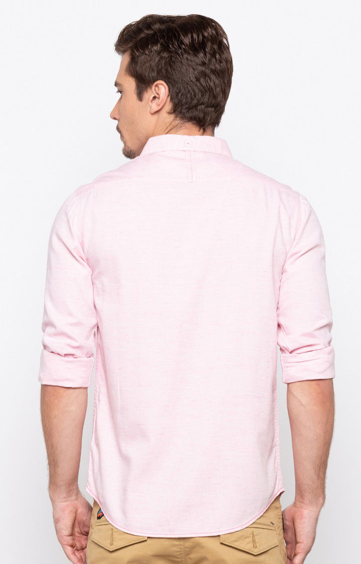 Spykar Men'S Pink Cotton Melange Casual Shirts