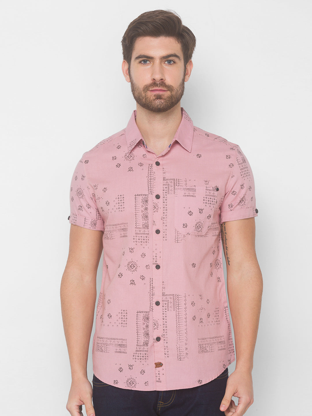 Spykar Men Tan Pink Cotton Slim Fit Shirt