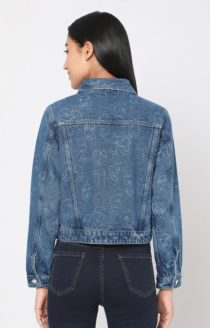 Spykar Women Mid Blue Cotton Denim Jacket