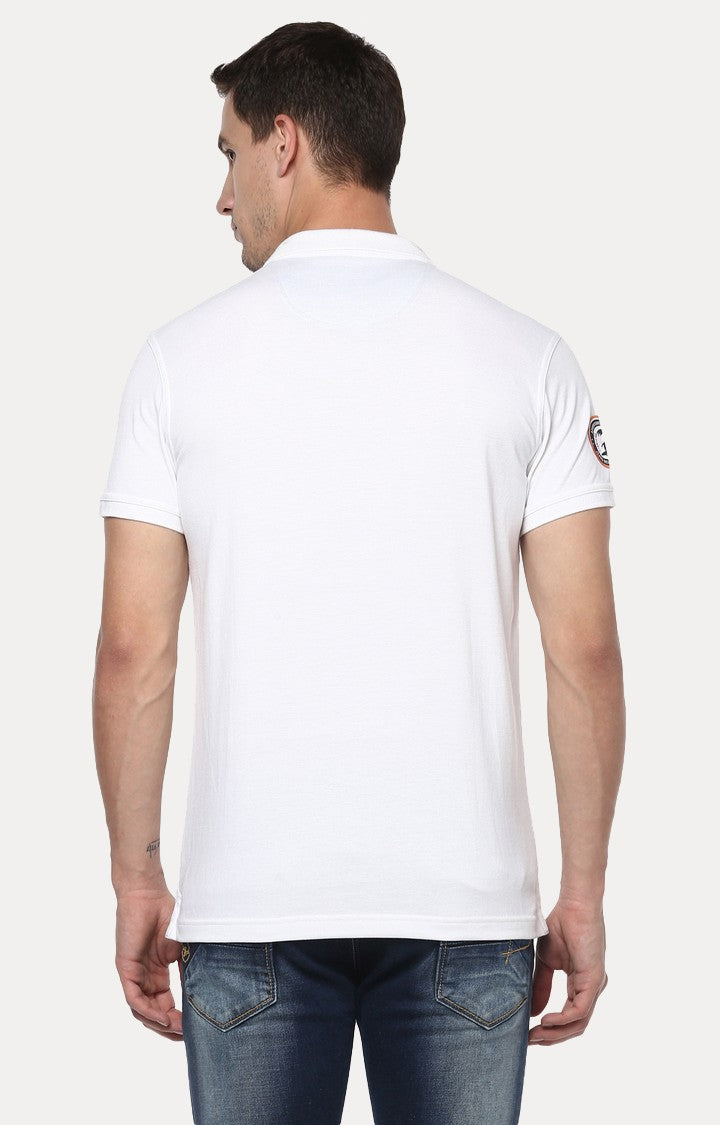 Spykar White Printed Slim Fit Polo T-Shirt