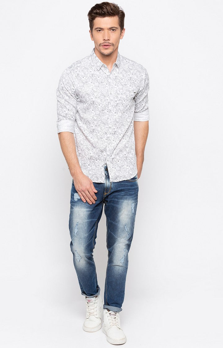 Spykar Men'S White Cotton Printed Casual Shirts