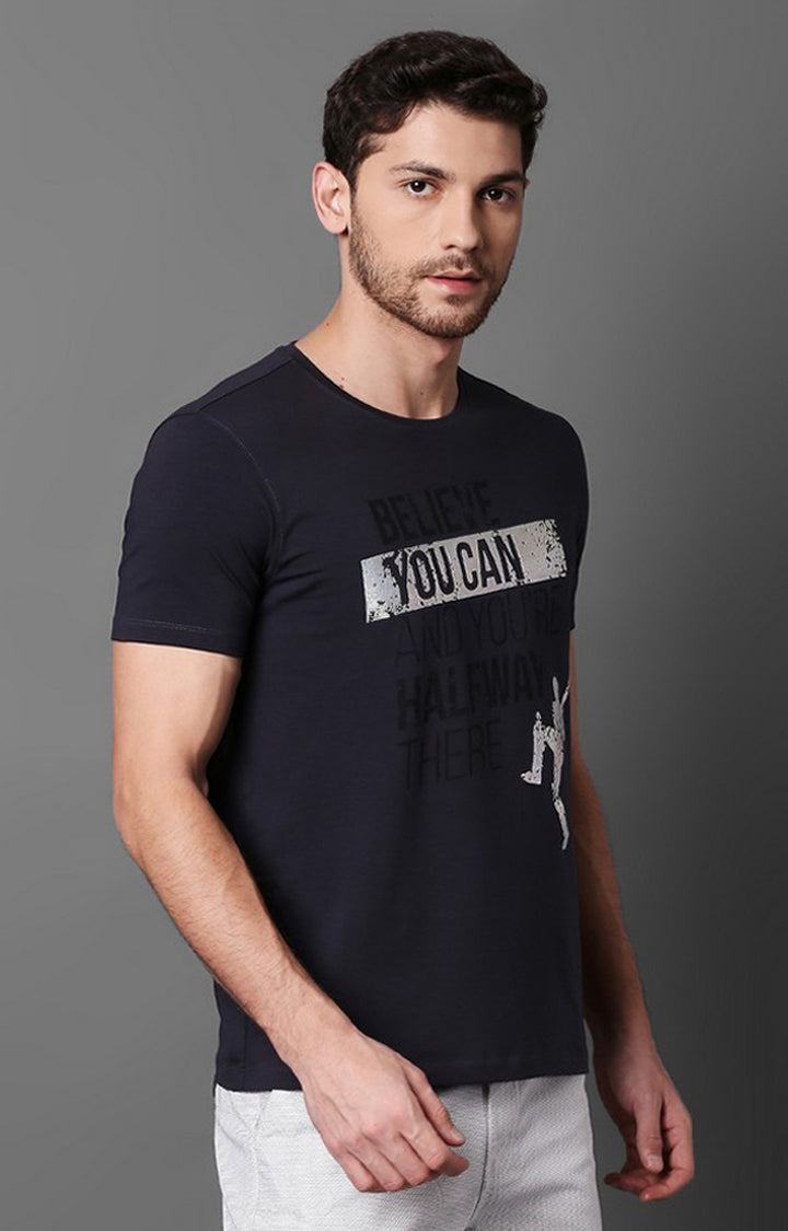 Spykar Black Cotton Slim Fit T-Shirt For Men