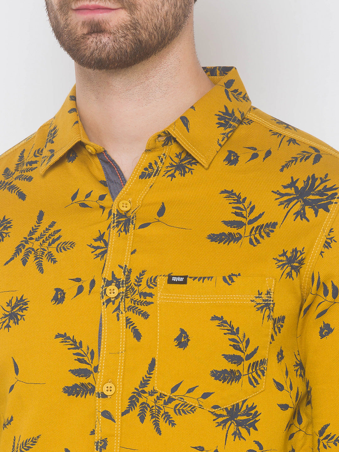 Spykar Men Mustard Yellow Cotton Slim Fit Shirt