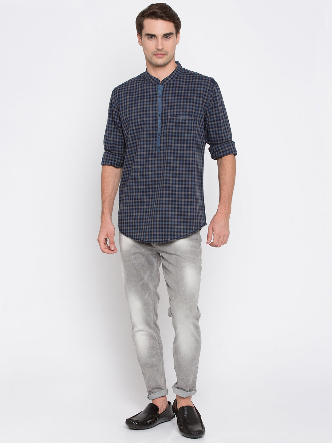 Spykar Men Blue Checked Slim Fit Shirt