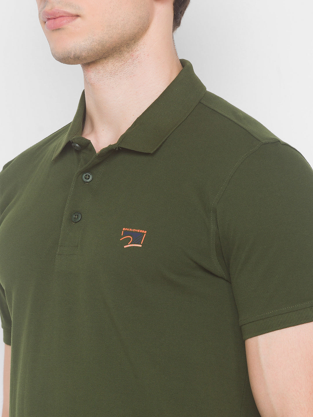 Spykar Men Green Cotton Slim Fit Polo T-Shirt