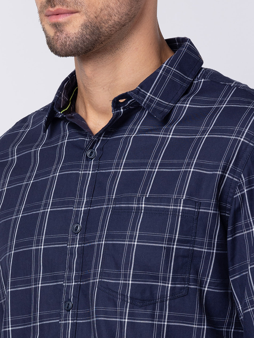 Spykar Men Navy Blue Cotton Regular Fit Checkered Shirts