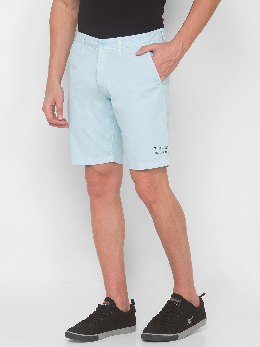 Spykar Men Sky Blue Solid Relaxed Mid-Rise Shorts (Relaxed)