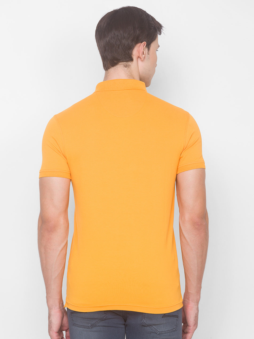 Spykar Men Yellow Cotton Slim Fit Polo T-Shirt