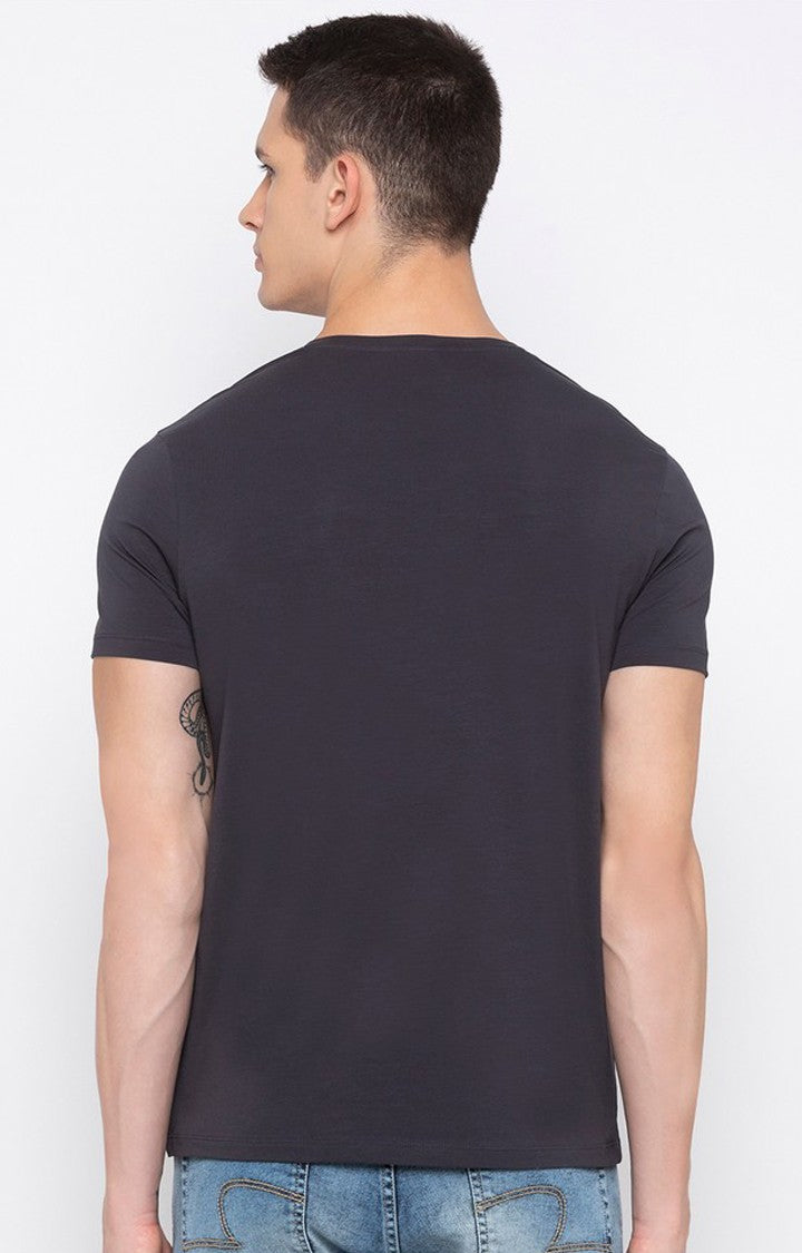 Spykar Men Black Cotton Slim Fit Round Neck T-Shirt