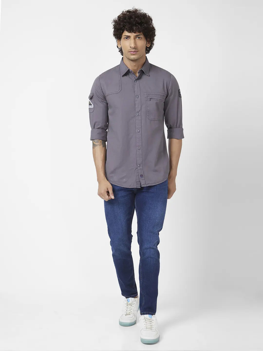Mens denim 2025 slim fit shirt