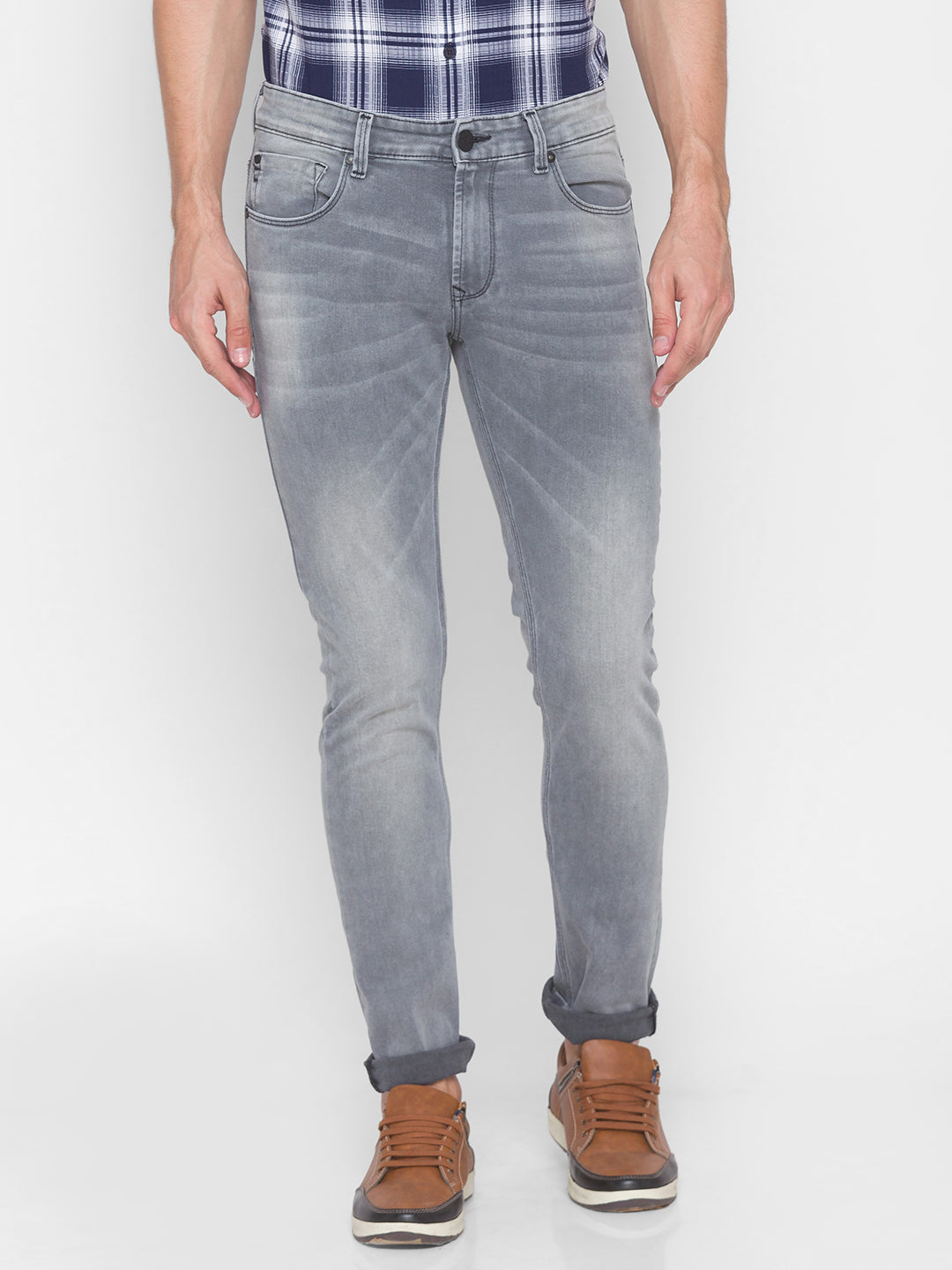 Spykar Grey Cotton Men Jeans (Skinny)