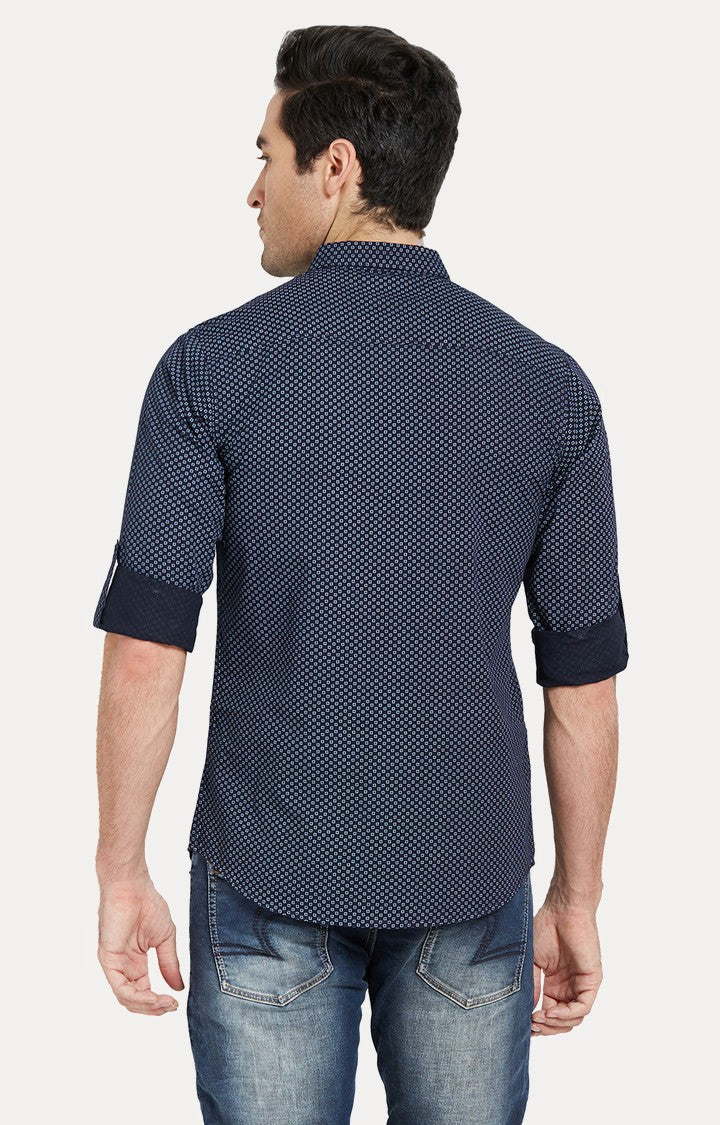 Spykar Men'S Blue Cotton Printed Casual Shirts