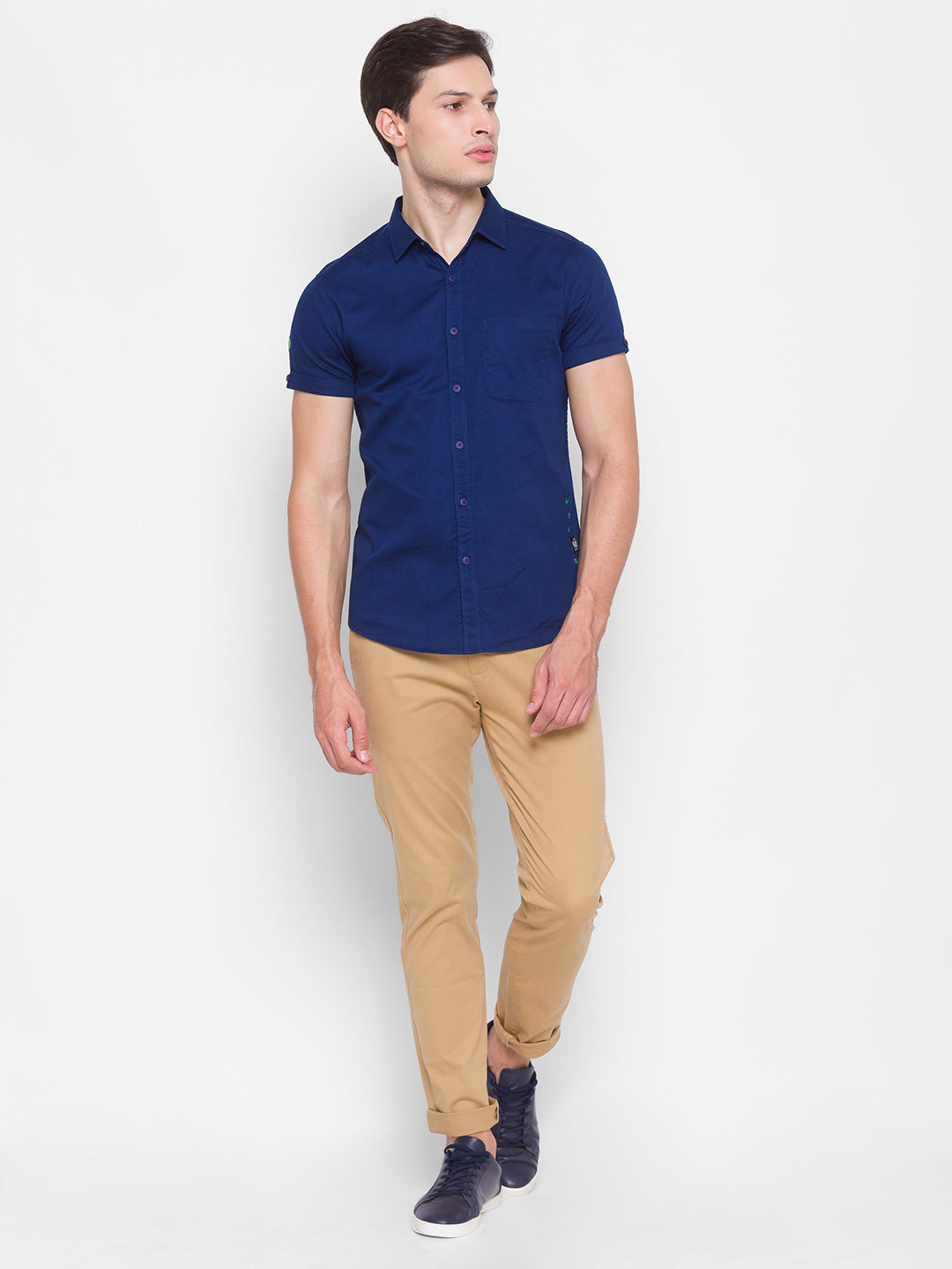 Spykar Slim Fit Blue Cotton Men Shirt