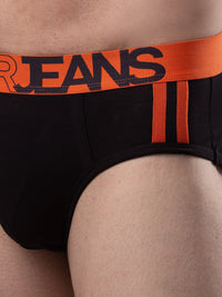 Men Premium Cotton Blend Black-Orange Brief- Underjeans By Spykar