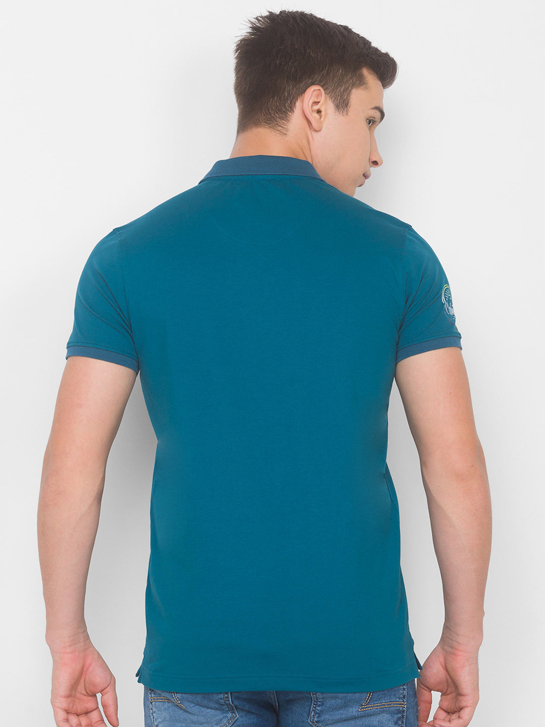 Spykar Men Dusty Turquoise Blended T-Shirt (Slim)