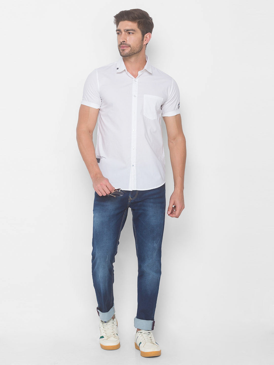 Spykar Men White Cotton Casual Shirts (Slim)