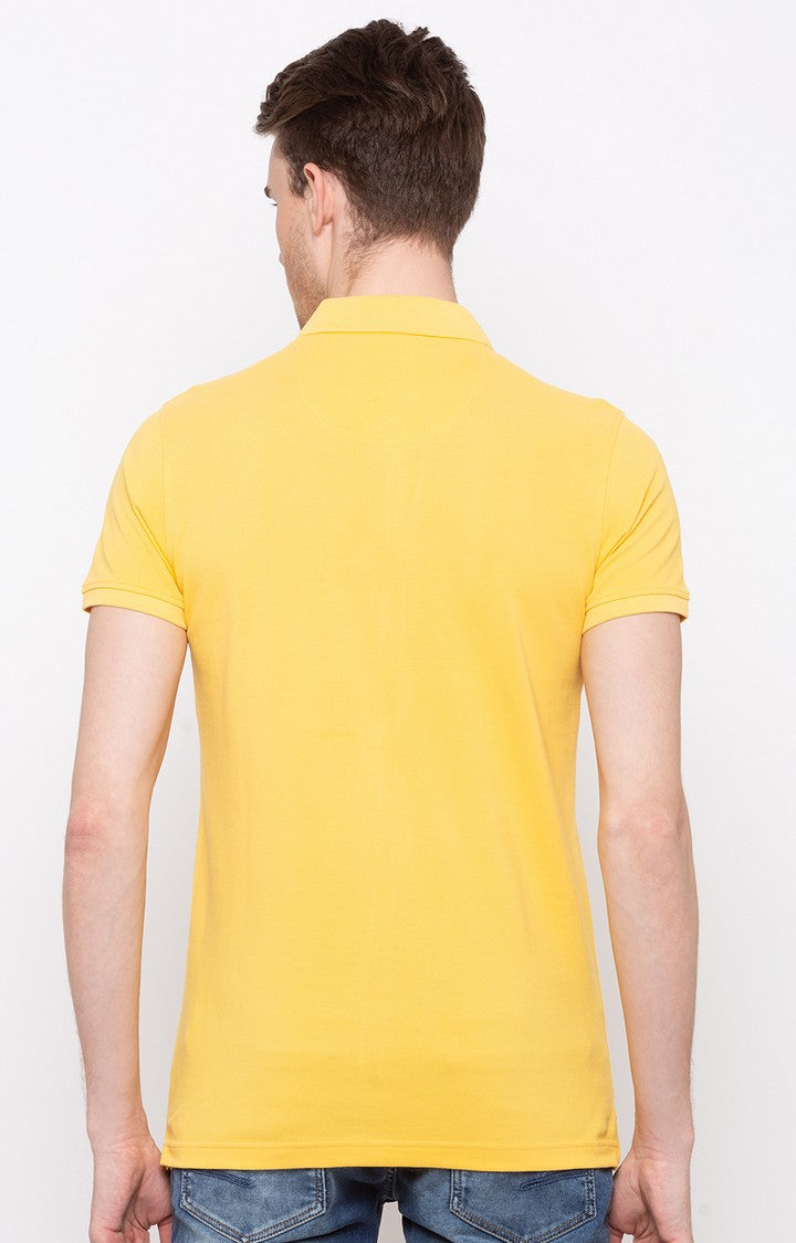 Spykar Yellow Solid Slim Fit Polo T-Shirt