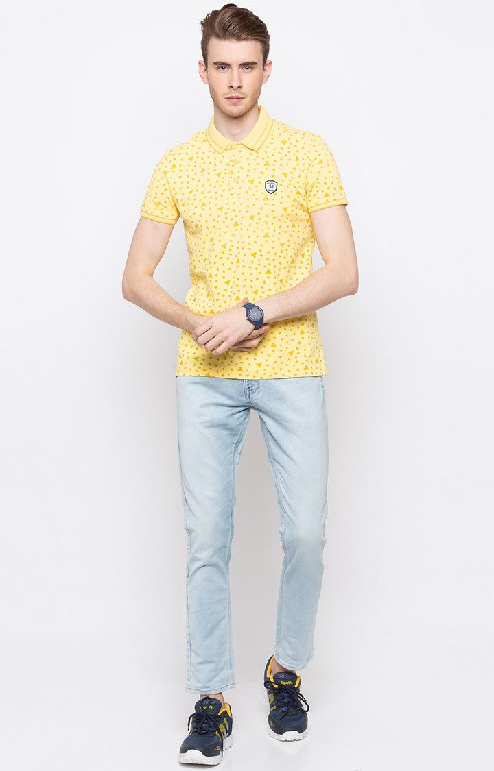 Spykar Yellow Cotton Polo T-Shirt