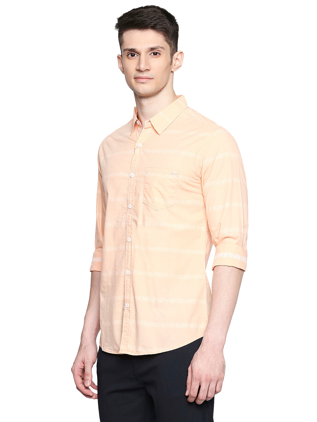 Spykar Regular Fit Men Cotton Peach Shirt