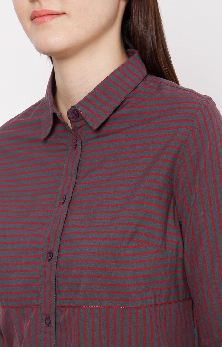 Spykar Women Mauve Cotton Regular Fit Striped Shirt