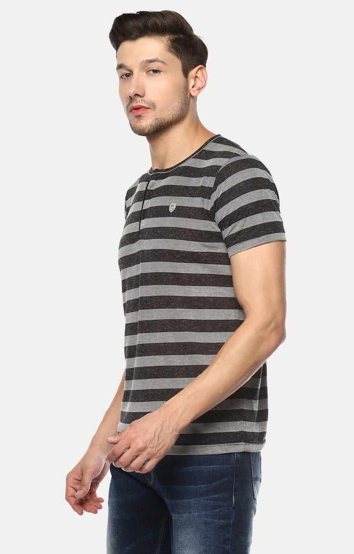 Spykar Grey Striped Slim Fit Men T-Shirts