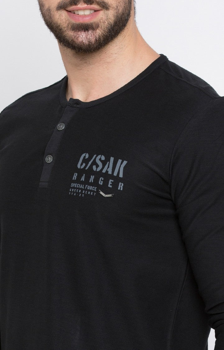 Spykar Black Solid Slim Fit Men T-Shirts