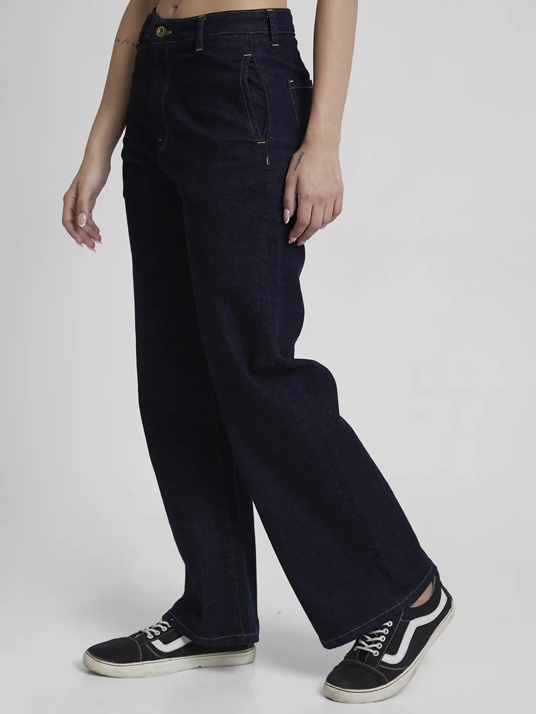 Spykar Women Raw Indigo Cotton Wide Leg Fit Ankle Length Clean look Jeans -(Bella-Wide leg)