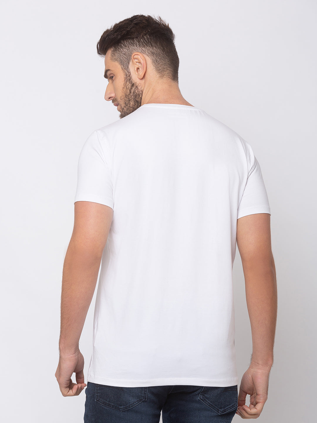 Spykar Men White Cotton Slim Fit Round Neck T-Shirt