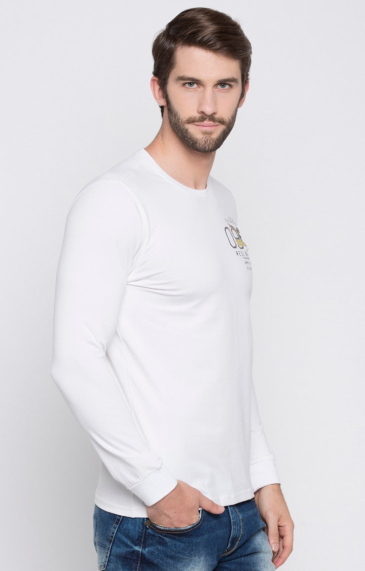 Spykar White Solid Slim Fit Men T-Shirts