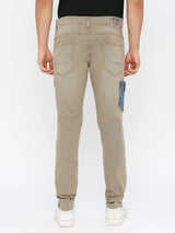 Spykar Men Light Khaki Cotton Comfort Fit Narrow Length Mildly Distressed High Rise Jeans-(Trooper)