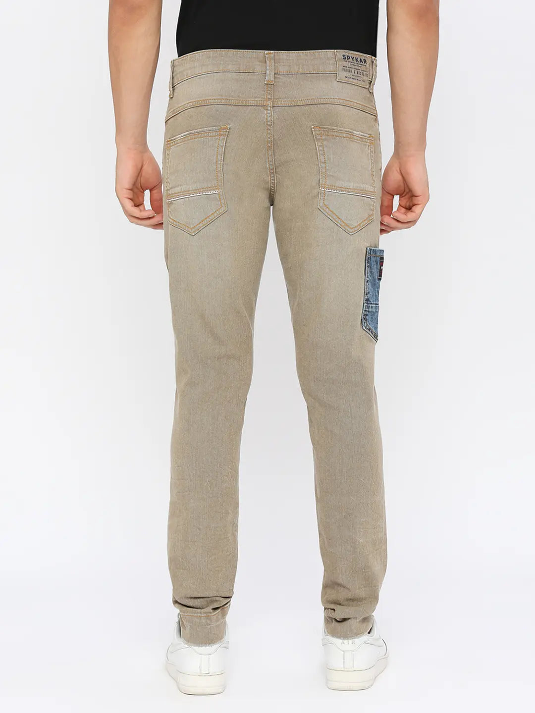 Spykar Men Light Khaki Cotton Comfort Fit Narrow Length Mildly Distressed High Rise Jeans-(Trooper)