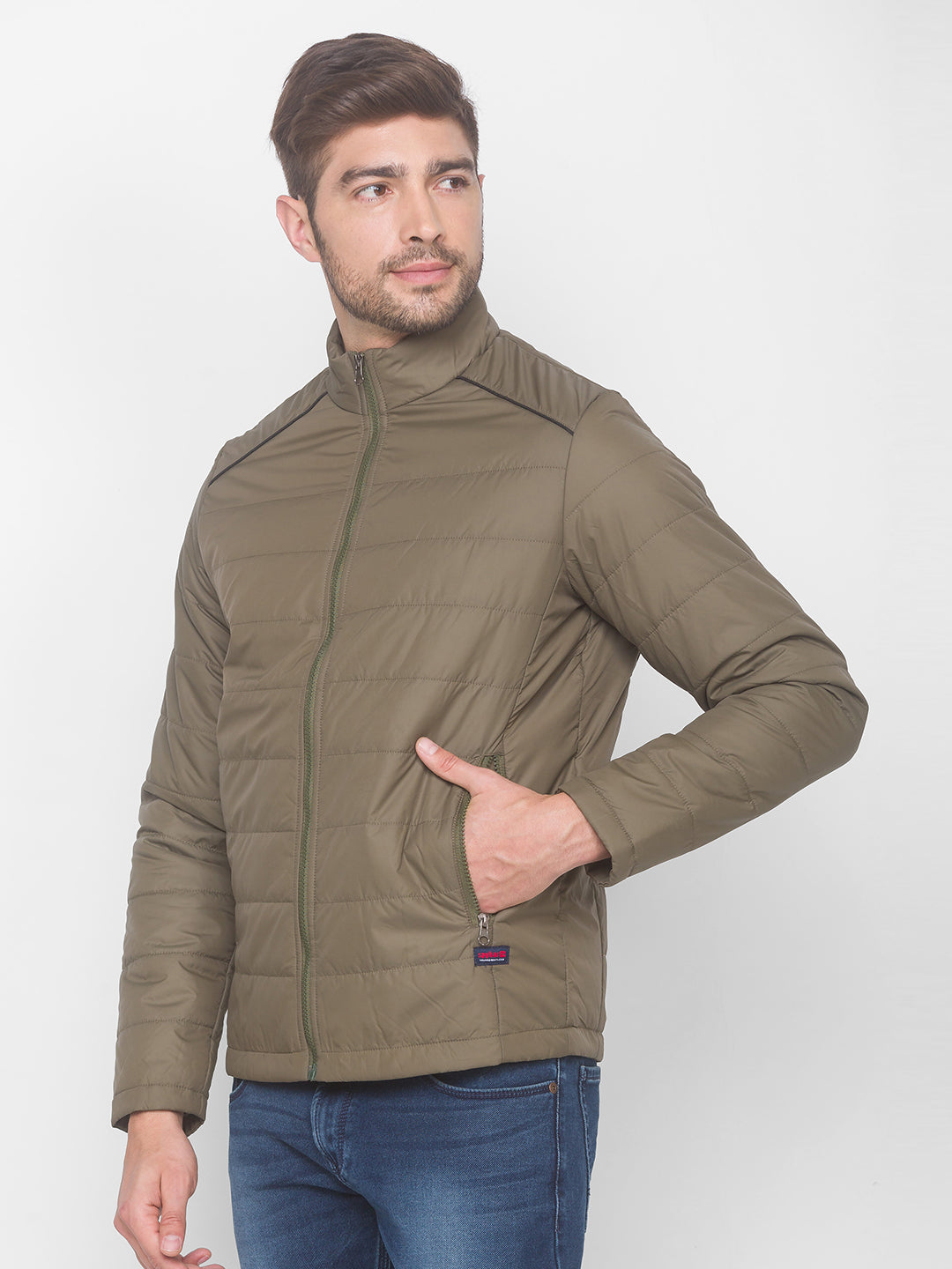 Spykar Army Polyester Men Front Open Jacket