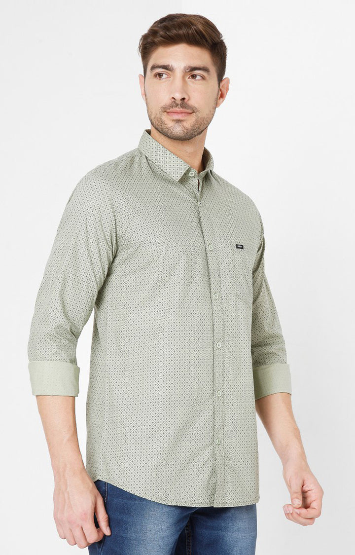 Spykar Green Cotton Slim Fit Shirts For Men