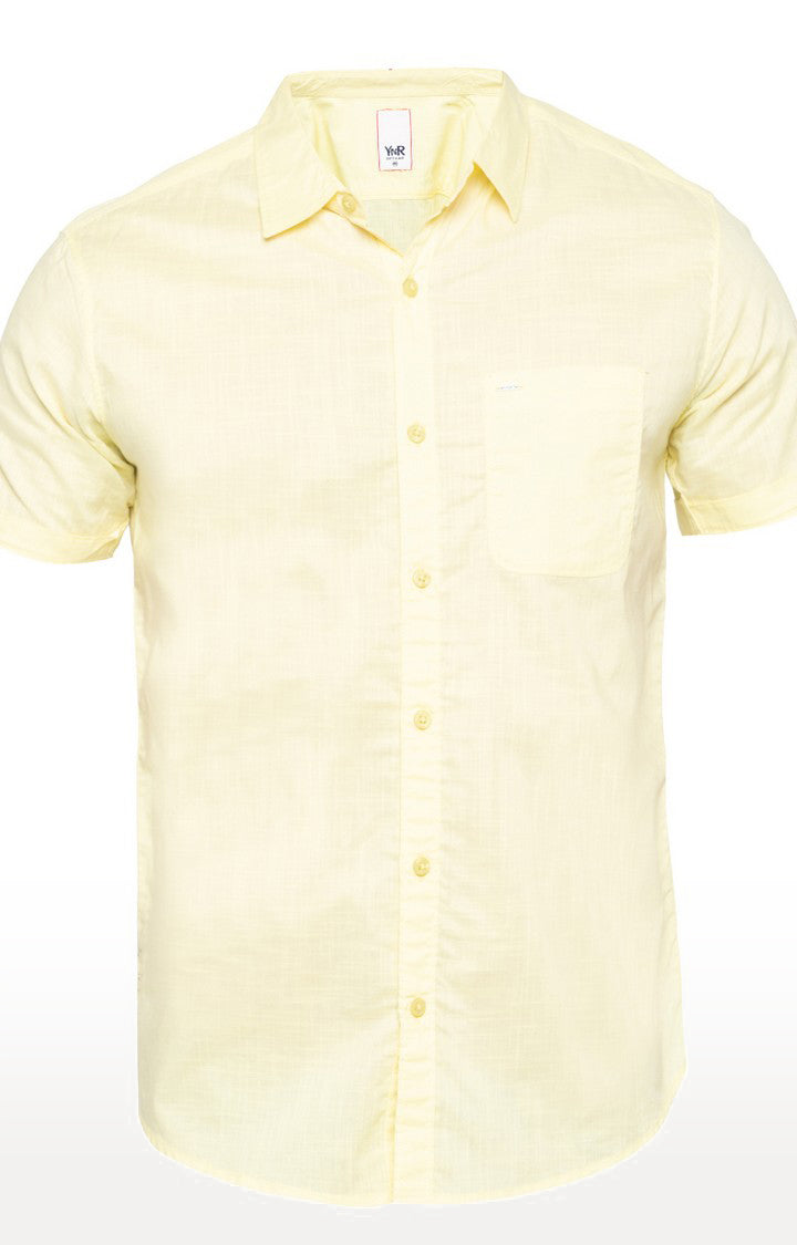 Spykar Men'S Yellow Cotton Melange Casual Shirts