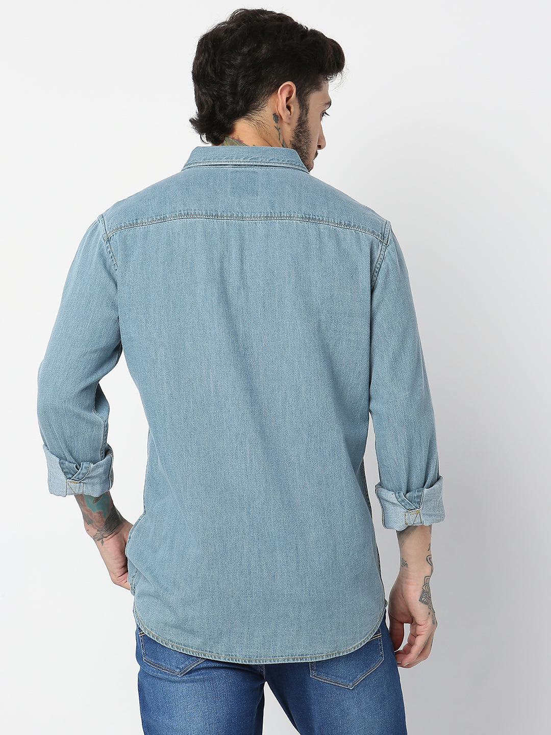 Spykar Men Light Blue Cotton Slim Fit Denim Shirts