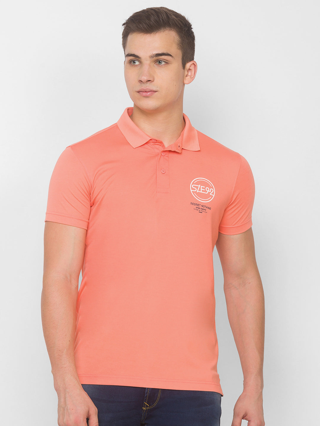 Spykar Men Pink Cotton Slim Fit Round Neck T-Shirt