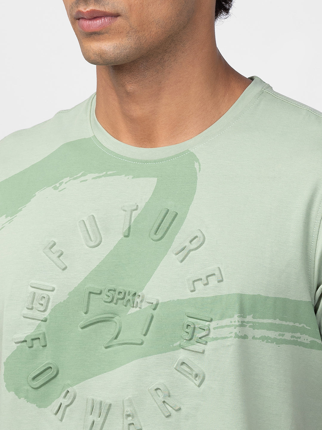 Spykar Men Dusty Green Cotton Regular Fit Half Sleeve Printed T-Shirt