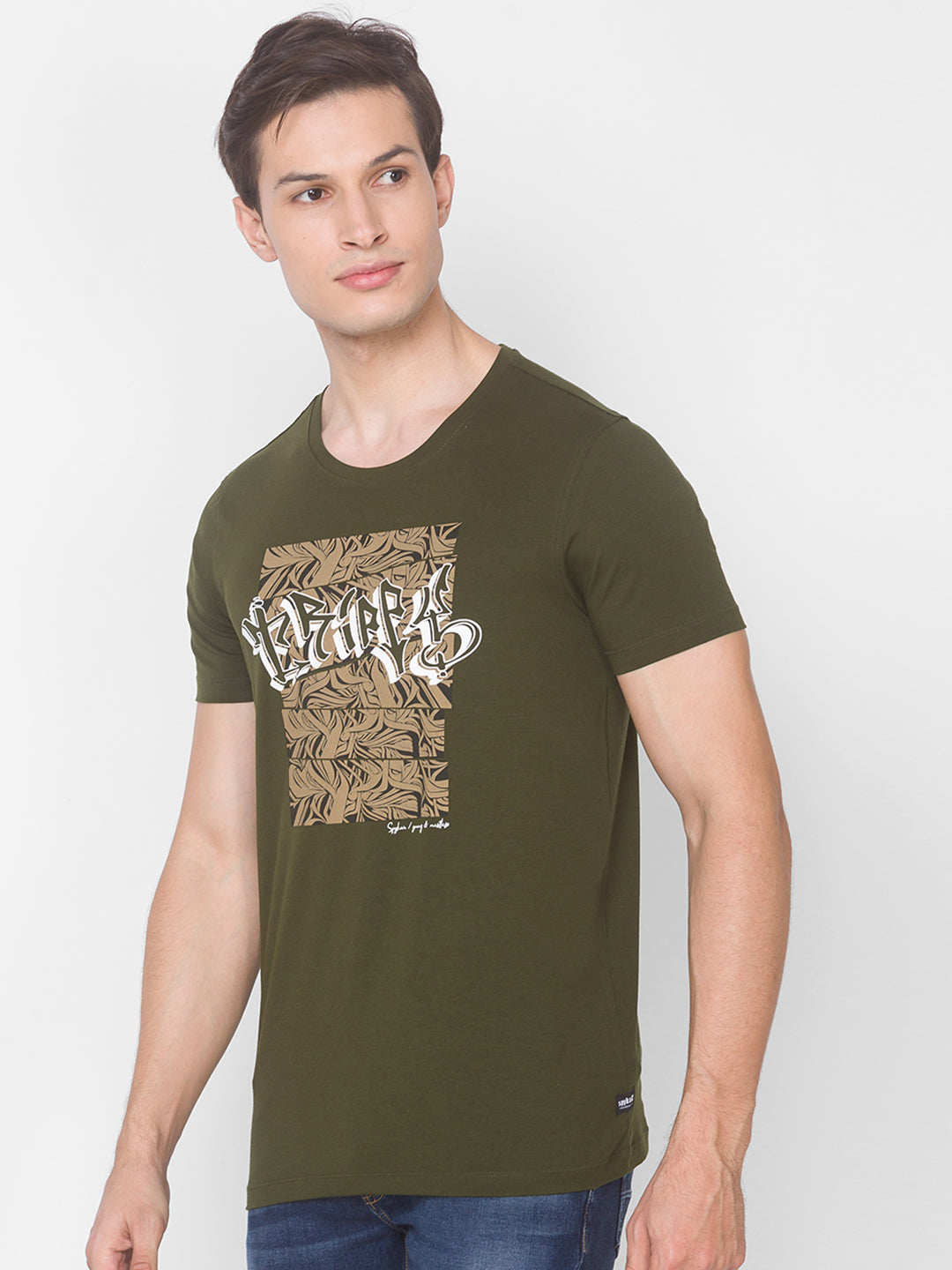 Spykar Green Cotton Men T-Shirt