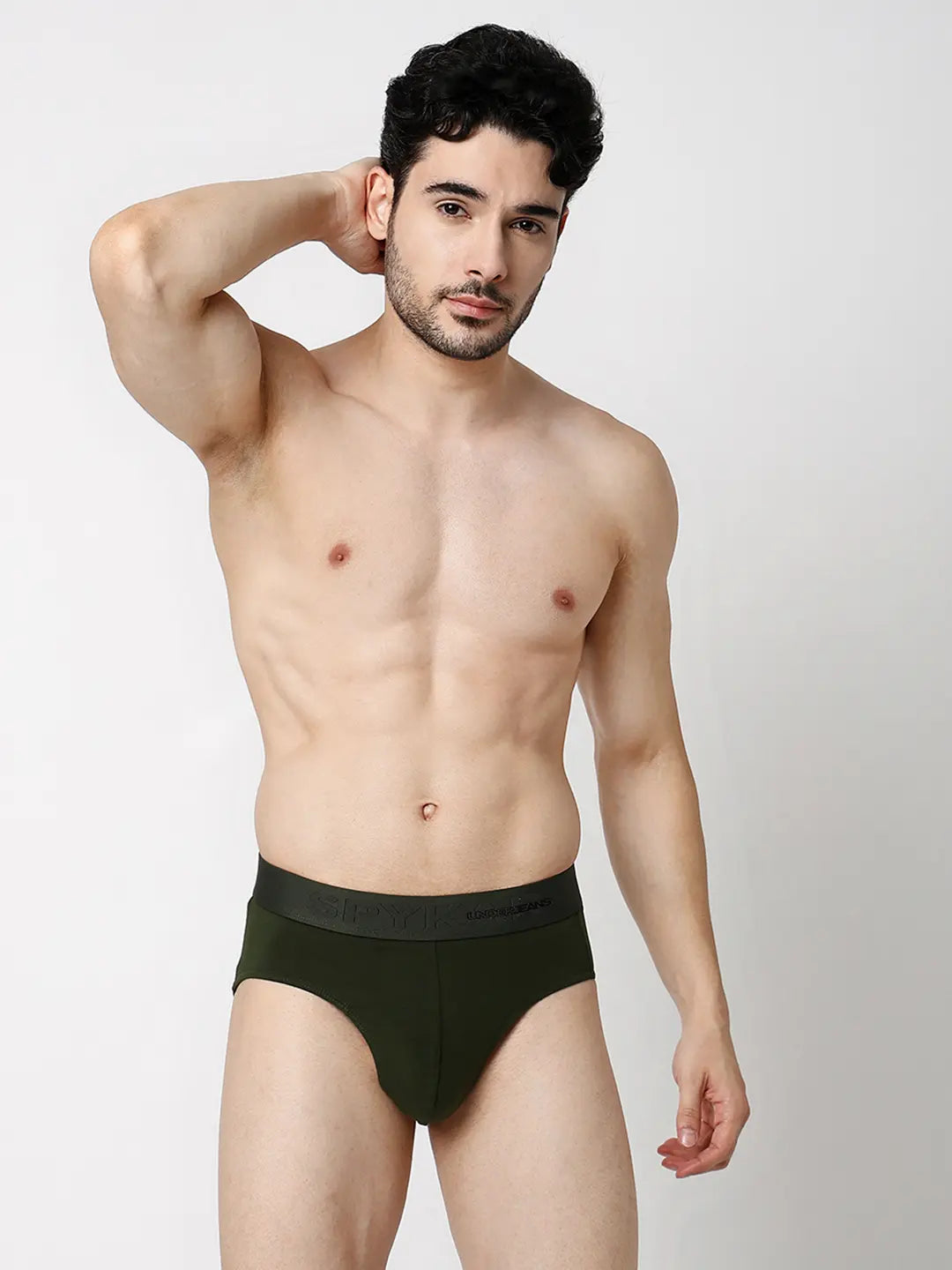 Underjeans By Spykar Men Premium Black & Olive Cotton Blend Regular Fit Brief - Pack Of 2