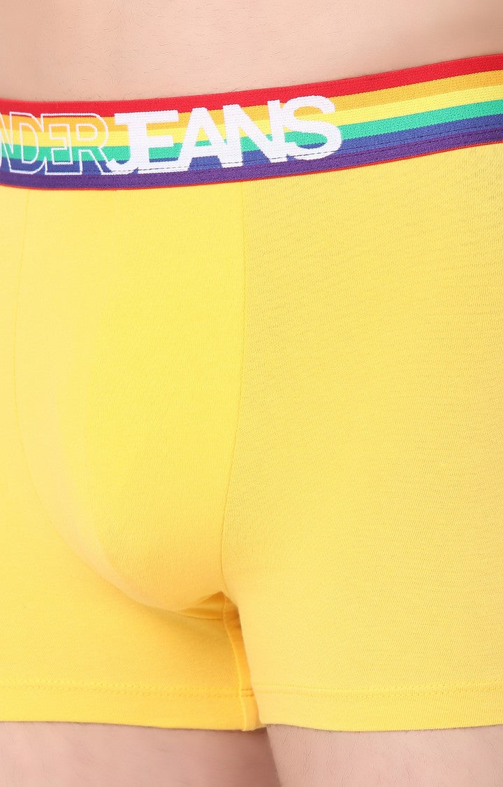 Men Premium Yellow Multi Cotton Blend Trunk- Underjeans By Spykar