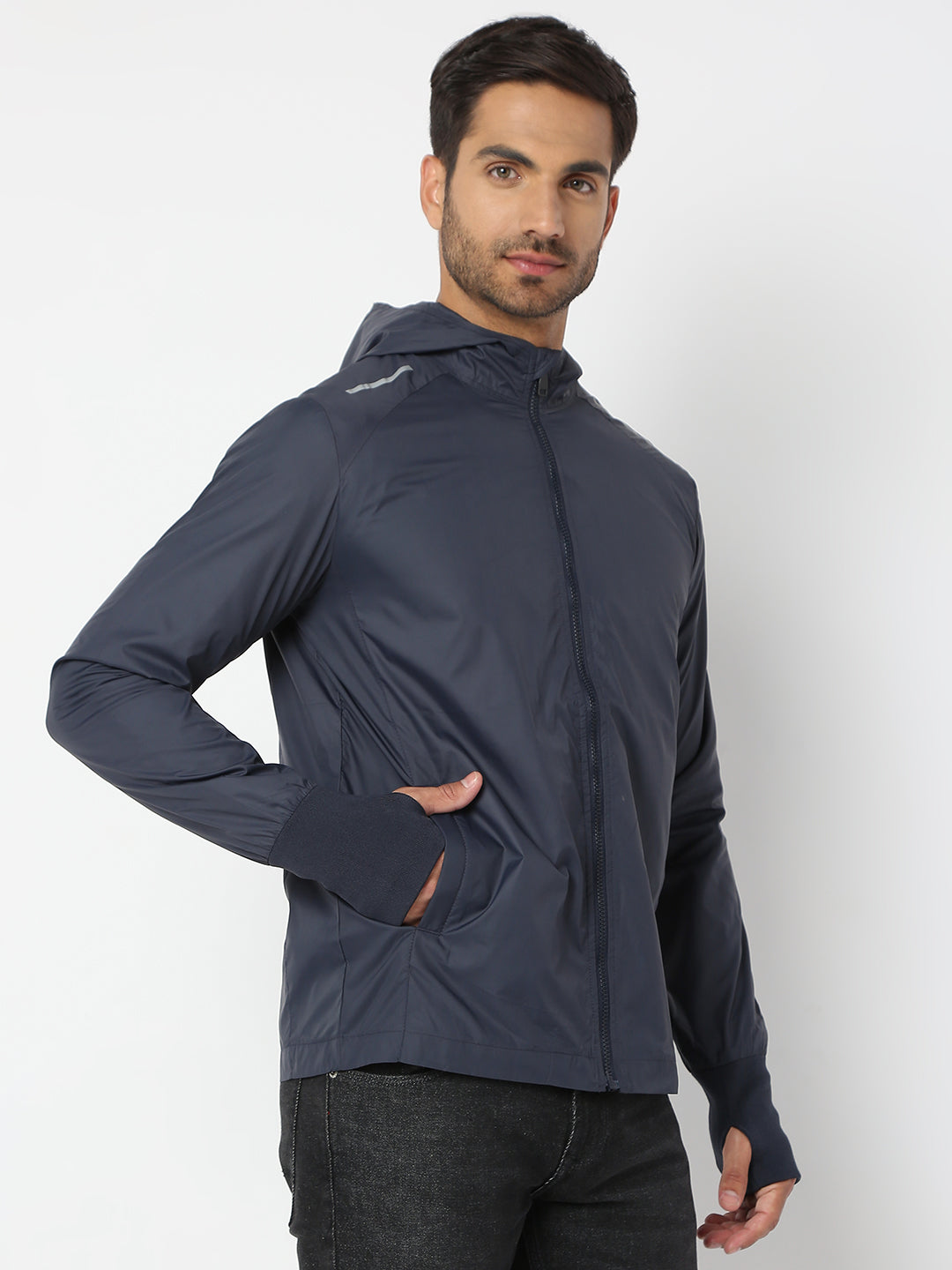 Spykar Men Navy Blue Nylon Regular Fit Jacket