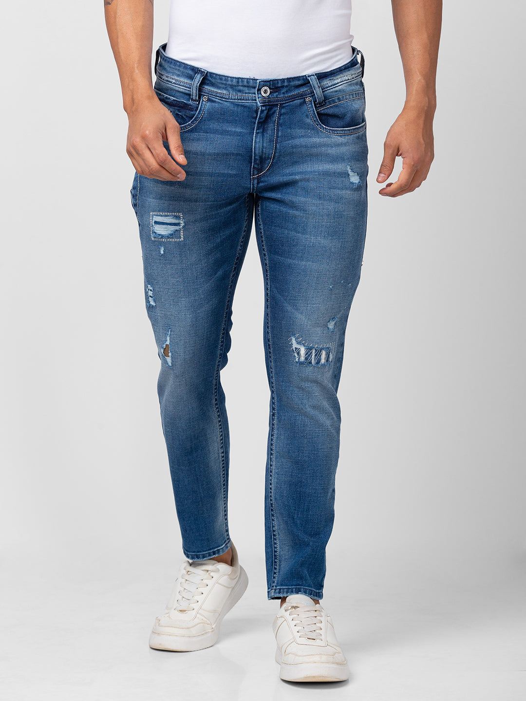 Spykar Men Mid Blue Cotton Slim Fit Tapered Length Jeans (Kano ...